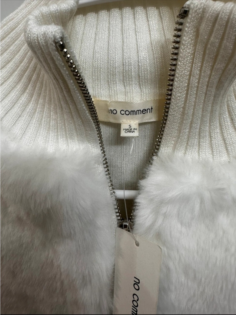 No Comment Cream Faux-Fur Ribbed Zip Jacket - Picture 3 of 3